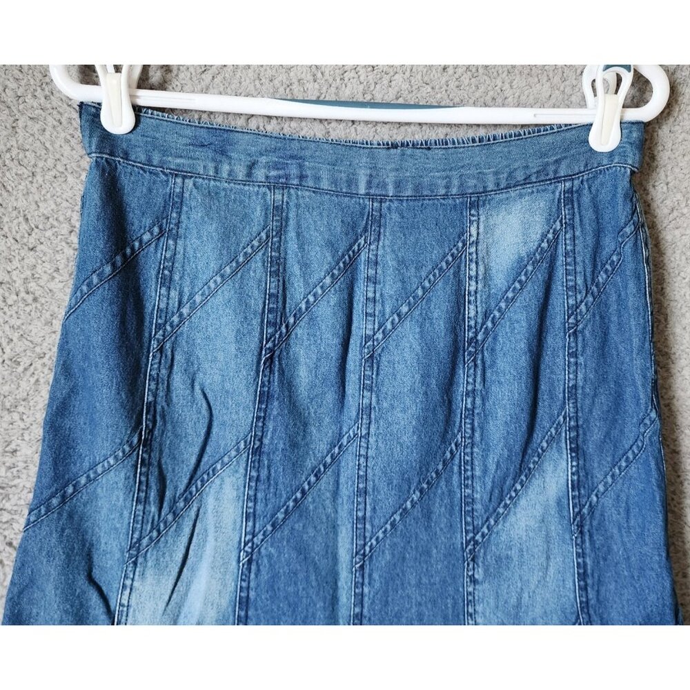 Studio West Patchwork Denim Midi Flare Skirt Elas… - image 2